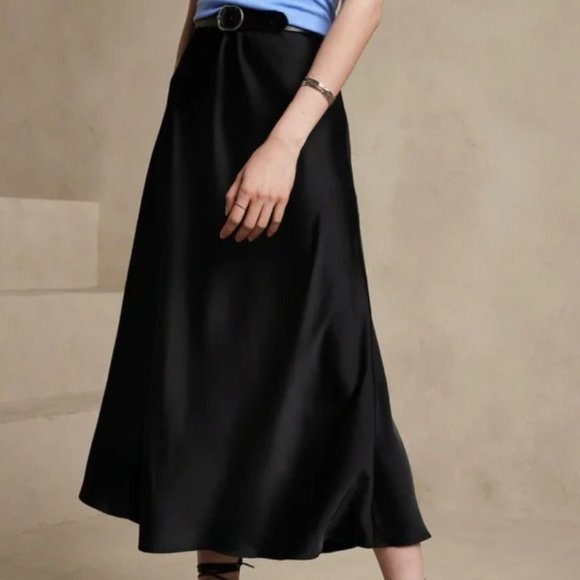 Banana Republic Black Satin Midi Skirt Multiple Sizes - Picture 1 of 4